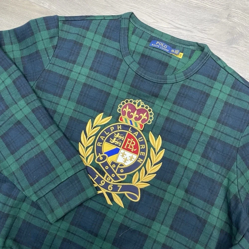 Polo Ralph Lauren Tartan Plaid Crest Crewneck Sweatshirt Men Sz XXL READ Prep